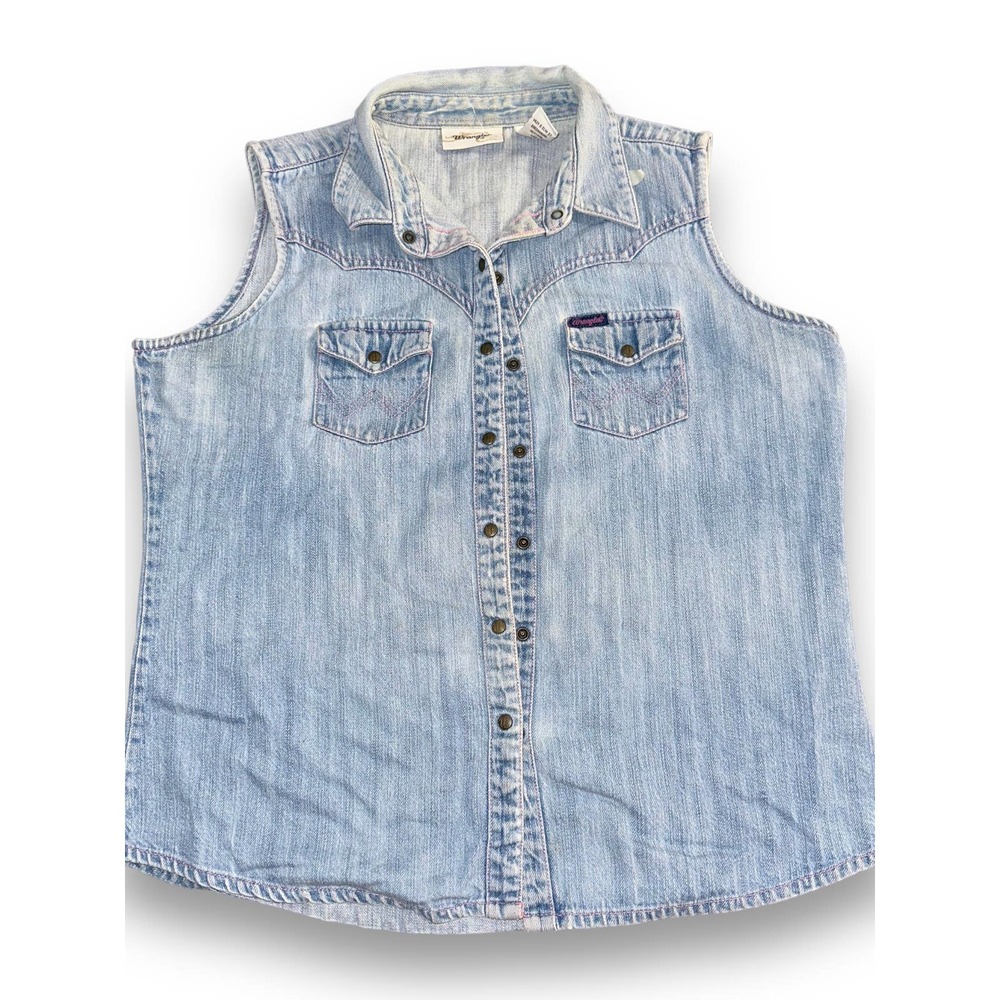 Vintage‎ Wrangler Sleeveless Denim Vest with Pink Stitch Size L